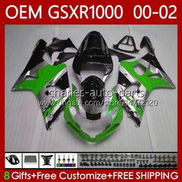 OEM Bodywork For SUZUKI K2 GSX R1000 GSXR 1000 CC 2001 2002 2002 Body 62No.106 GSXR1000 GSX-R1000 01-02 1000CC GSXR-1000 00 01 02 Green silvery Injection mold Fairing kit