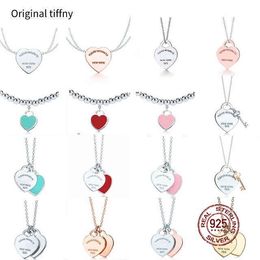 NEW 100% 925 Sterling Silver Necklace Pendant Heart Bead Chain Rose Gold And Gold Luxurious For Women Fashion Jewelry Original Gift Y220310