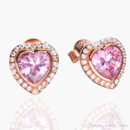925 Sterling Silver stud New Sparkling Double Hoop Earrings High 18 Rose Gold Pink Crystal Heart-shaped Stud Birthday Engagement Dust Bag Gifts fit Pandora Charm