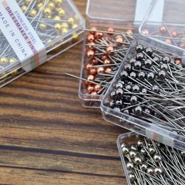 100Pcs/Box 36cm Colourful Round Pearl Head Needles Stitch Straight Push Sewing Pins For Dressmaking DIY Sewing Tools Positioning CCA12449