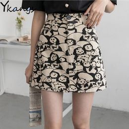 Harajuku High waist a-line Panda print mini skirt Women Vintage Summer Short skirt Korean student retro skirts Streetwear 210412