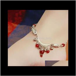 Anklets Jewellery Drop Delivery 2021 Ethnic Style Bohemian Black Red Agate Sier Bell Anklet Zqn60