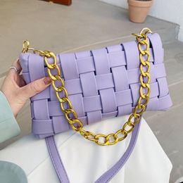 Shoulder Bags Axzspdy Fashion Women Purple Chain Ins Woven Crossbody Bag Handbags Bolsas