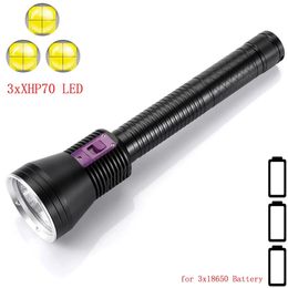 Professional Diving Flashlight Torches 3*XHP70.2 LED White/Yellow Light Dive Torch Underwater 100M Submersible Lamp Use 3*26650 Battery