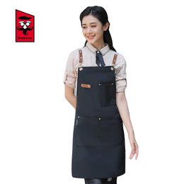 Waterproof Denim Apron Lace Up Unisex Cleaning Storage Apron Restaurant el Cafe Bakery Barber Shop Chef Waiter Work Apron 210622