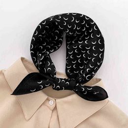 Fashion Women Summer 100% Silk Neck Scarf for Hair Headband 2022 Luxury moon Design Print Square Scarves Lady Bandana Kerchief Y220228