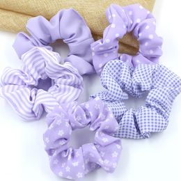 Women Purple Scrunchies Concise Ponytail Holder Scrunchie Floral Plaid Dot Elastic Hair Bands Multicolor Hair Accessories