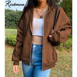 Rockmore Brown Hoodie'S Sweatshirts Hoodie Pocket Jacket Harajuku Clothing Femme Grunge Hooded Zipper Top Oversized 210809