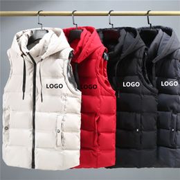 Men Custom Vests Jackets Fashion Trend Hip Hop Sleeveless Zipper Hooded Vest Coats Designer Teenager Winter Casual Waistcoat Outerwear