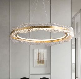 Water corrugated glass simple chandelier modern light luxury chandelier bedroom dining living room high-end led round chandelier