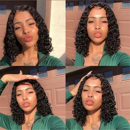 Curly Human Hair Middle U Part Wigs Glueless Peruvian Bob Wig for Black Women Natural Colour 8-16 inch