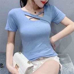 Brand Cotton Sexy Women's T-Shirts Short Sleeves Solid Color O Neck Women T shirt for Female T-shirt Tops Woman Tshirt 210507