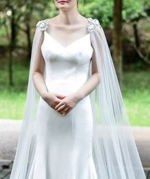 Bridal Shawl Wrap with Pearl Diamond Marriage Luxurious 3M Wedding Cape Cloak Lace Flower Female Shawl yarn