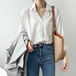 Elegance OL Lapel Solid Minimalist Plus Chic Gentle Casual Tops Vintage All Match High Street Women Loose Shirts 210421