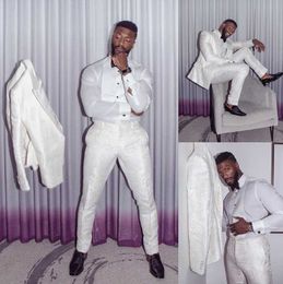 mens white formal jacket UK - Men's Suits & Blazers Business Men White Silk Slim Fit Tuxedo Jacket Coats Pants Groom Wedding Formal Tailored