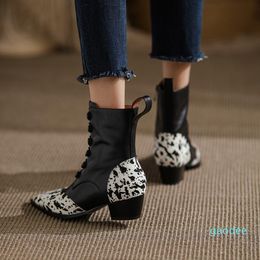 Boots Size 33-43 Pointed Toe Spotted Horse Hair + Genuine Leather Women High Heel Fashion Girls Ankle