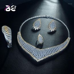 Earrings & Necklace Be 8 Luxury Geometric Design Bridal Jewelery Set 2 Tones Cubic Zirconia Fashion Nigerian Jewellery Accessory For Women