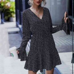 Foridol polka dot black dress women autumn winter backless short dress ruffle elegant ladies long sleeve casual dress female 210415