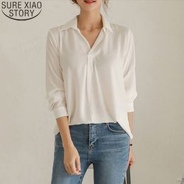 Office Lady Shirt Women Korean Fashion Blouse Spring Autumn Loose Long Sleeve Female Turn-down Collar Solid Blusas Tops 11612 210417