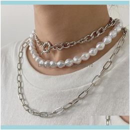 Necklaces & Pendants Jewelrybaroque Pearl Choker Necklace For Women Gothic Sier Color Long Chains Pedant Punk Lariat Lovers Rock Neck Jewelr