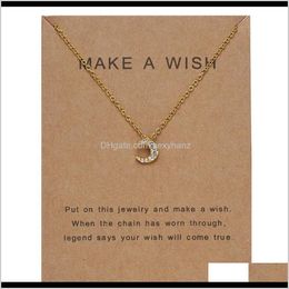 Creative Alloy Set Auger Moon Pendant Necklace With Letter Paper Card Crystal Gold Plated Necklaces Charm Chokers Clavicle Chain Women Wh9Ay
