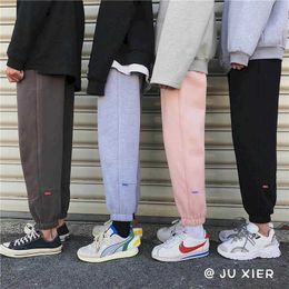 Men women sports pants winter cotton trousers thick Korean casual ninth japanese streetwear couple loose feet long 210526