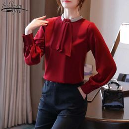 Blusas Fashion Chiffon Blouse Solid Woman Shirts Autumn Long Sleeve Women Blouses Spliced with Chic Office Lady Style 10667 210527