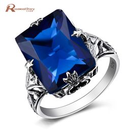 Genuine Austrian Crystal Geometric Lab Sapphire Stone Ring 925 Silver Vintage Wedding Engagement Rings For Women Fashion Jewelry