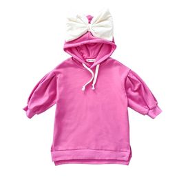 Gooporson Autunno Abbigliamento per bambini Felpe con fiocco grande Moda Bambina per bambini Felpa lunga con cappuccio Carino coreano Autunno Piccoli bambini Top 210715