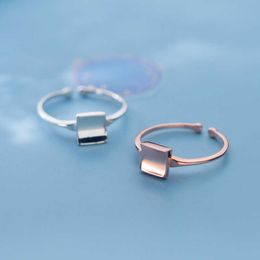 Geometric Concave Square Ring for Women Fashion Real 925 Sterling Silve Rose Gold Color Free Size Fine Jewelry Bijou 210707