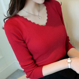 Womens Sweaters Winter Clothes Long Sleeve Red Women Sweater V-Neck Knitted Sweater Women Pullover Tops Sweaters for Women E476 210426