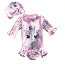 childrens hat long sleeve swimsuit female cute crown cat princess bathing suit in hot spring