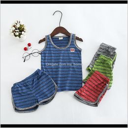 Clothing Baby Maternity Drop Delivery 2021 5 Clors Summer Childrens Baby Boy Embroidery Striped Vest Suit Boys Jersey Kids Sportwear Sets Vph