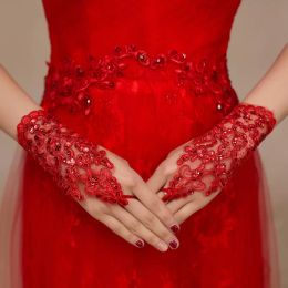 Diamond Inlay Fingerless Gloves Hollow Lace Mittes Simple Elegant Short Mesh Mitten Exquisite Bridal Glove