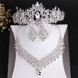Baroque Luxury Crystal Beads Bridal Jewelry Sets Tiaras Crown Necklace Earrings Wedding African Beads Jewelry Set 210619