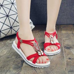Summer New Roman National Style Open-toed Sandals Women Style Thin Strap Combination Flat Sandals Elastic Band Sapato 2021 Y0721