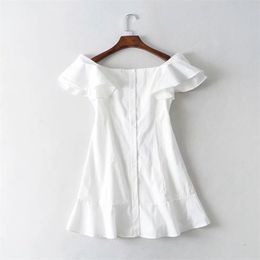 Vintage ruffle linen white dress women summer elegant butterfly sleeve party Casual vestidos korean fashion 210521