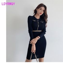 autumn and winter temperament slim slimming buttocks knitted dress knitting Cotton Office Lady Sheath 210416
