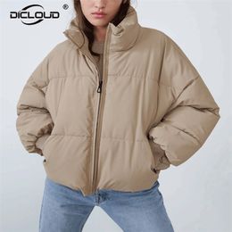 Winter Fashion Puffer Jacket Women Solid Stand Collar Thick Padded Coat Femme Preppy Style Girls Oversized Parkas Coats 211216