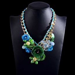 UDDEIN Statement Mixed Color Rose Flower Collier Handand Weaving Double Chunky Chain Choker Maxi Necklace Party Jewelry