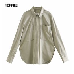 Fashion Zipper Shirts Pockets Women Blouses Tops Long Sleeve Female Streetwear 210421