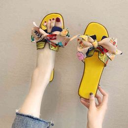 2021 Summer Fashion Sandals Shoes Women Bow Summer Sandals Slipper Indoor Outdoor Flip-flops Beach Shoes Female Slippers Y0406