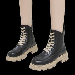 Boots Women Platform Motorcycle 2021 Winter Woman Lace Up Ankle Ladies Non Slip Shoes Female Footwear