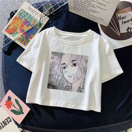 2021 Tokyo Revengers Anime Women T-shirt Female Casual Tops Tee Girl Camiseta Mujer Clothes Fashion Crop Top Short Sleeve G220228