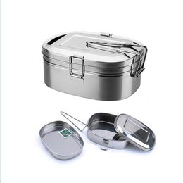 Stainless Steel Lunchs Box Double Deck Lunch Boxes With Handle Student Tableware Outdoor Camping Multipurpose Dinner Bags