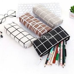 Canvas Geometric Pencil bag School Simple Striped Grid Solid Colour Cute Kawaii pen case Pouch Office Students Kids Supplies