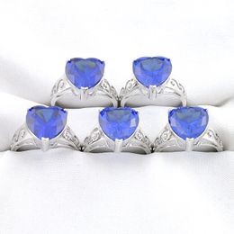 Mix 5 Pieces Rings Luckyshine Shine Heart Cut Swiss Blue Topaz Gemstone 925 Silver Ring USA Size 7 8 9