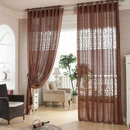 Curtain & Drapes Transparent Brown Panel Chic Room Jacquard Tulle Door Balcony Sheer Decoration Customizable Size