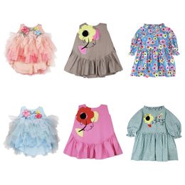 Raspberry Catwalk show Design Girls Summer Fashion Tutu Dresses Vintage Girl Clothes Child Brand Floral Drsses 210619