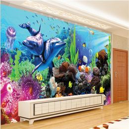 beibehang Customise any size wallpapers fresco photos Underwater World Aquarium 3D stereo tropical fish TV backdrop wallpaper